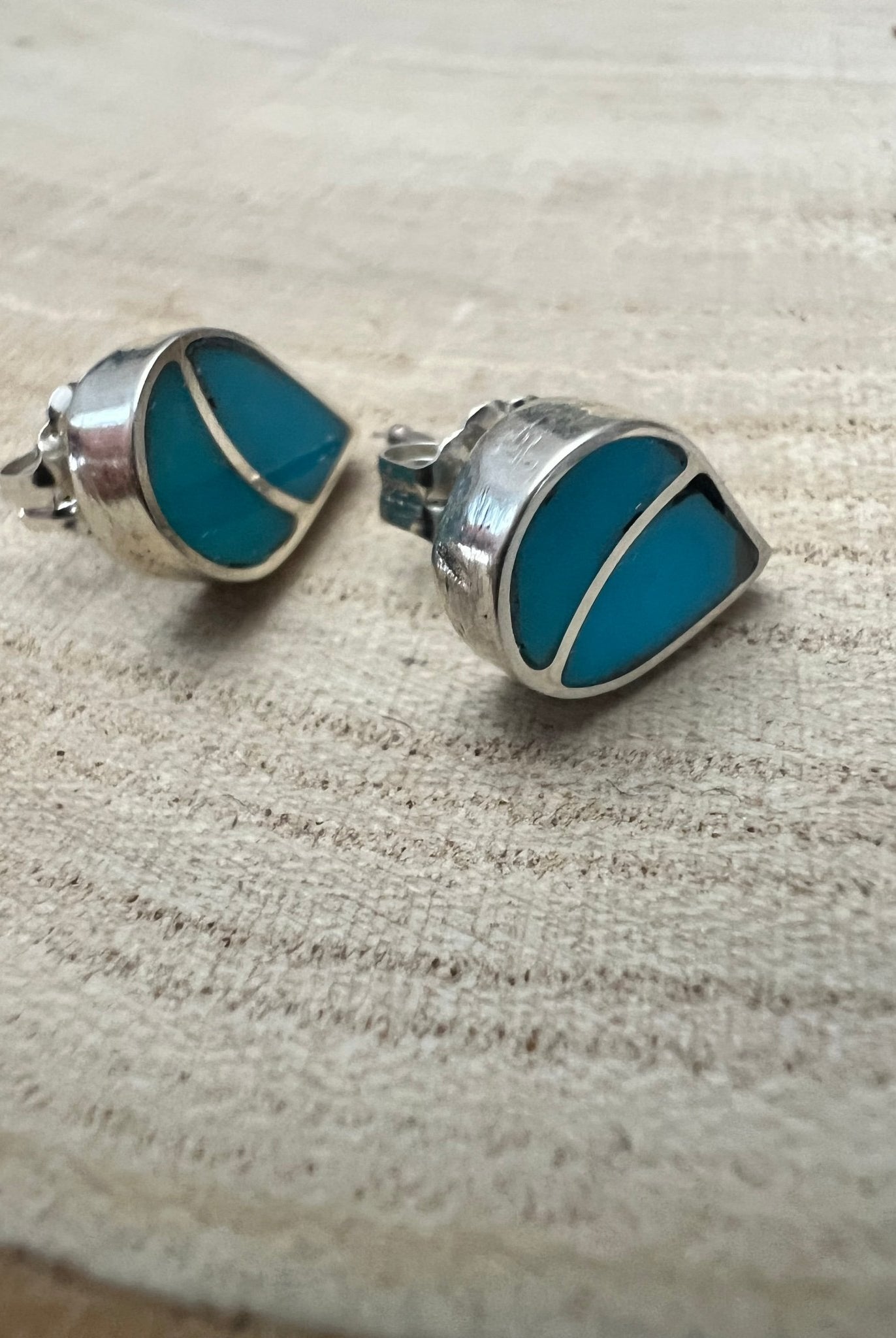 Lynette Johnson Inlay Turquoise and Sterling Silver Post Earrings - Cowhide and Conchos
