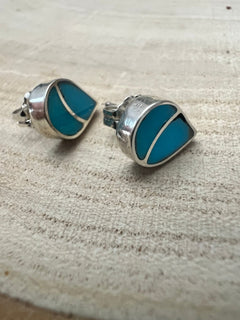 Lynette Johnson Inlay Turquoise and Sterling Silver Post Earrings - Cowhide and Conchos