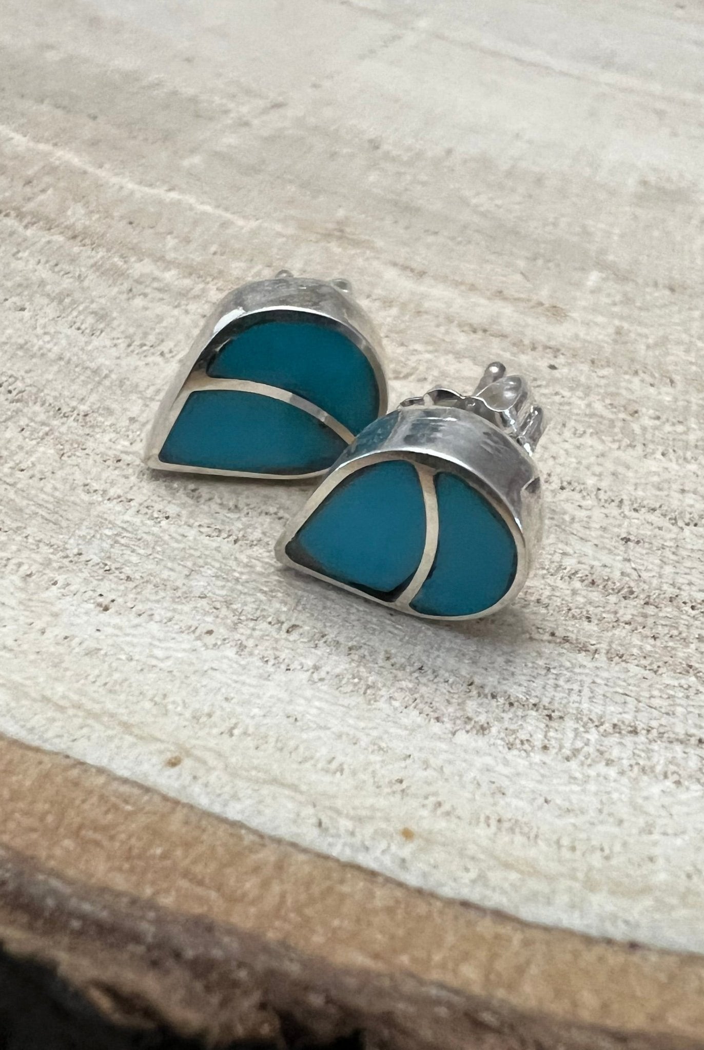Lynette Johnson Inlay Turquoise and Sterling Silver Post Earrings - Cowhide and Conchos