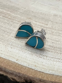 Lynette Johnson Inlay Turquoise and Sterling Silver Post Earrings - Cowhide and Conchos