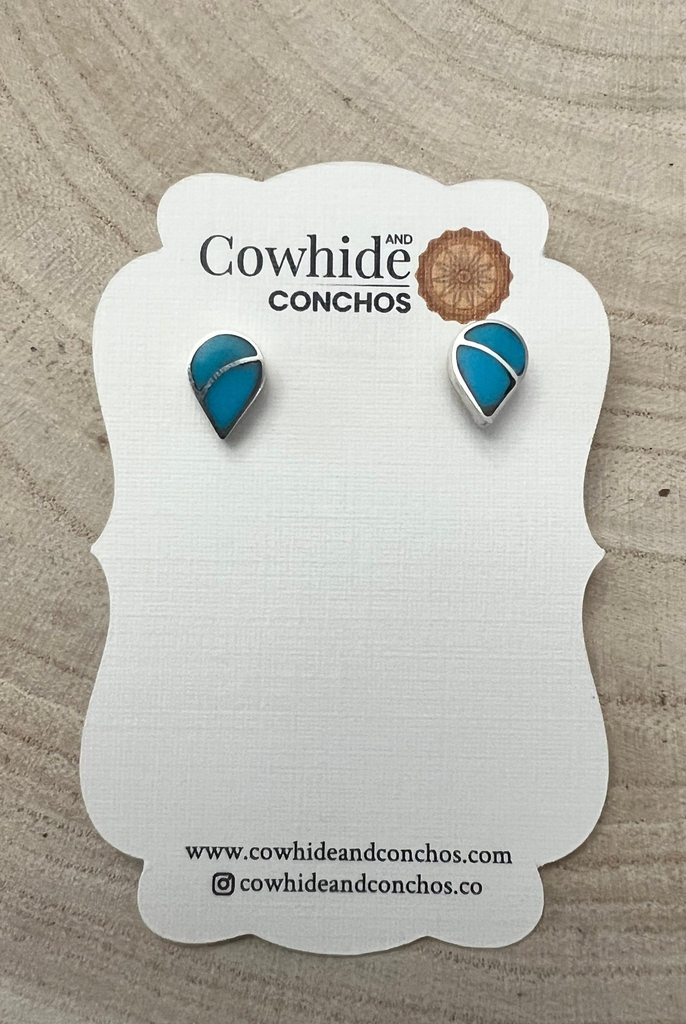 Lynette Johnson Inlay Turquoise and Sterling Silver Post Earrings - Cowhide and Conchos