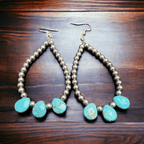 Magnesite Turquoise Teardrop Earrings Dangle Western Jewelry - 3 inch drop! - Cowhide and Conchos