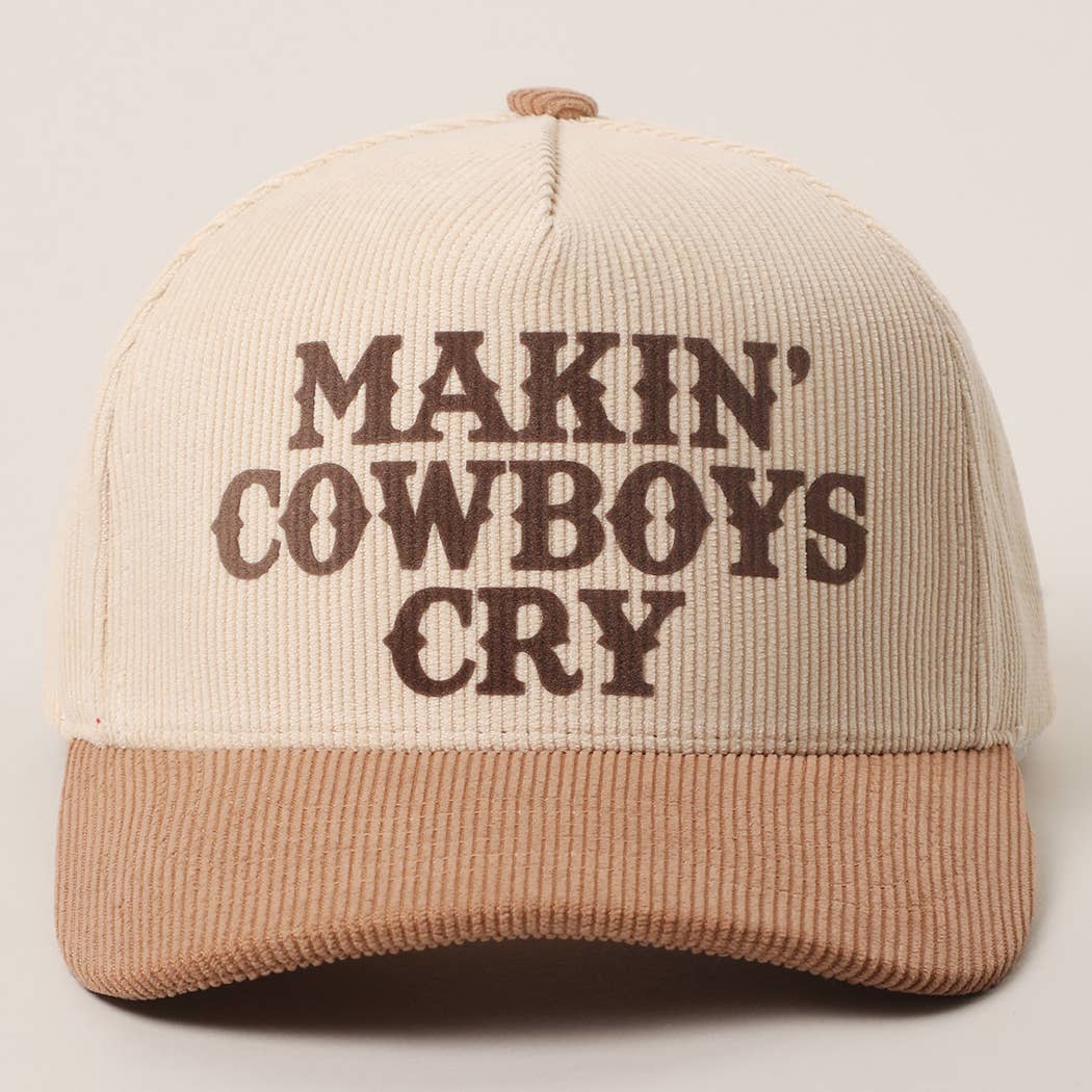 Makin' Cowboys Cry Corduroy Trucker Hat - Cowhide and Conchos