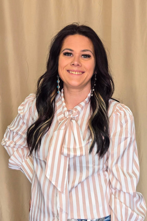 Mauve Stripe Long Sleeve Bow Tie Top - Cowhide and Conchos
