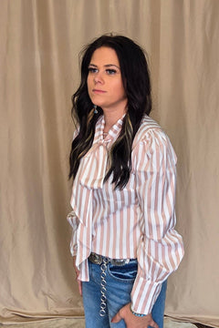 Mauve Stripe Long Sleeve Bow Tie Top - Cowhide and Conchos