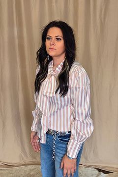 Mauve Stripe Long Sleeve Bow Tie Top - Cowhide and Conchos