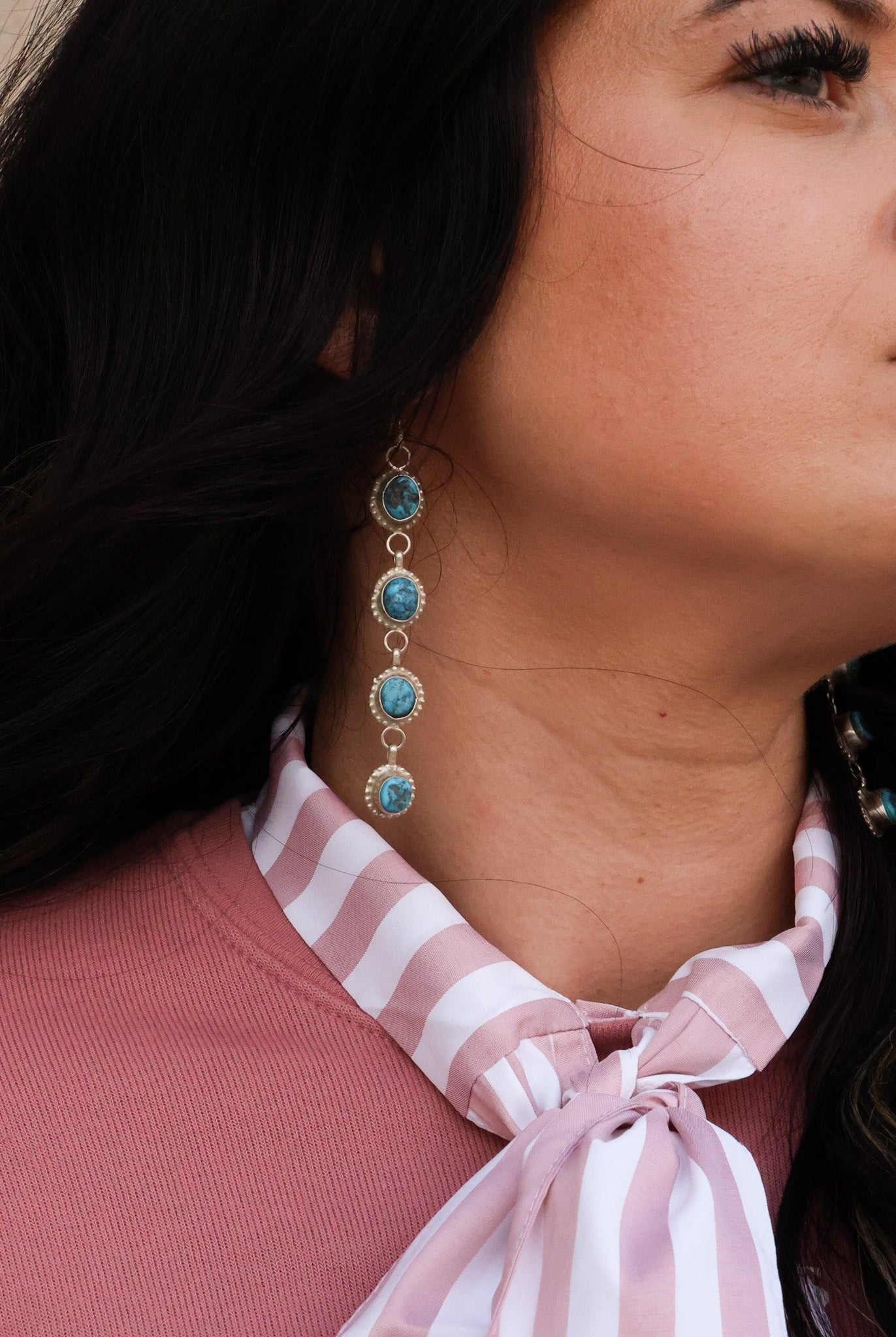 Mauve Stripe Long Sleeve Bow Tie Top - Cowhide and Conchos