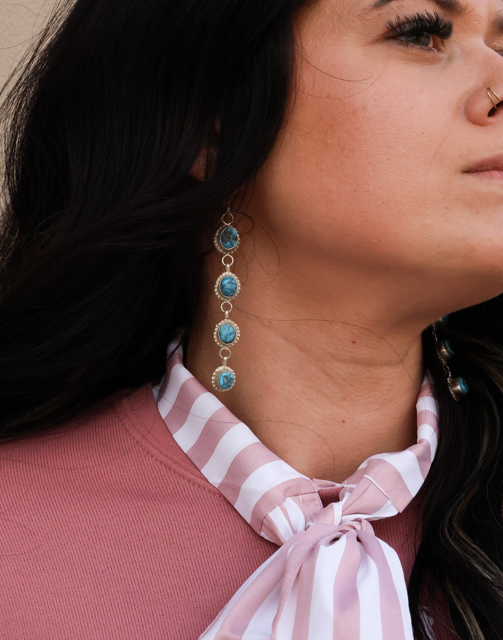 Mauve Stripe Long Sleeve Bow Tie Top - Cowhide and Conchos