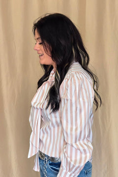 Mauve Stripe Long Sleeve Bow Tie Top - Cowhide and Conchos