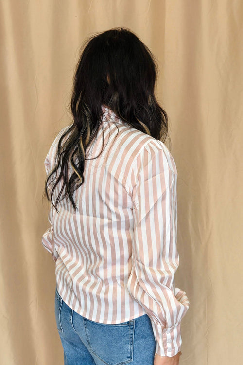 Mauve Stripe Long Sleeve Bow Tie Top - Cowhide and Conchos