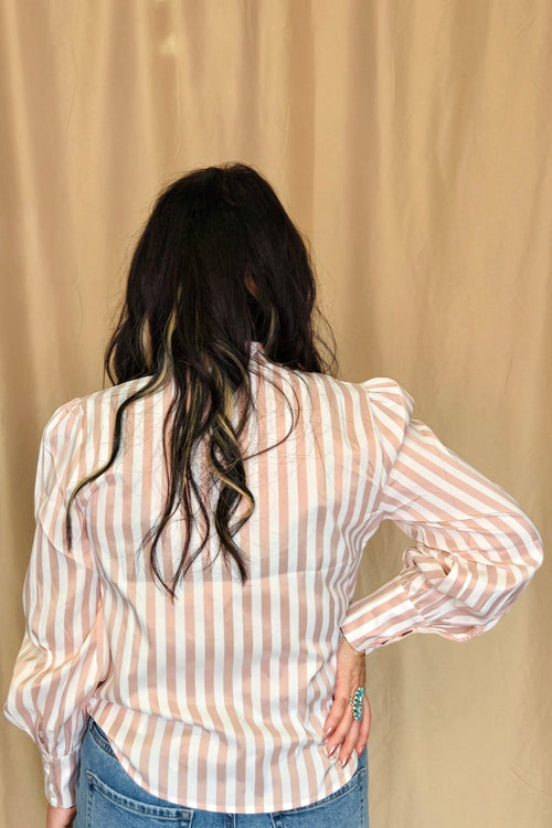 Mauve Stripe Long Sleeve Bow Tie Top - Cowhide and Conchos