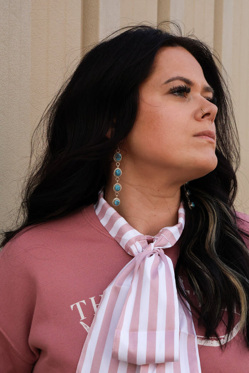 Mauve Stripe Long Sleeve Bow Tie Top - Cowhide and Conchos