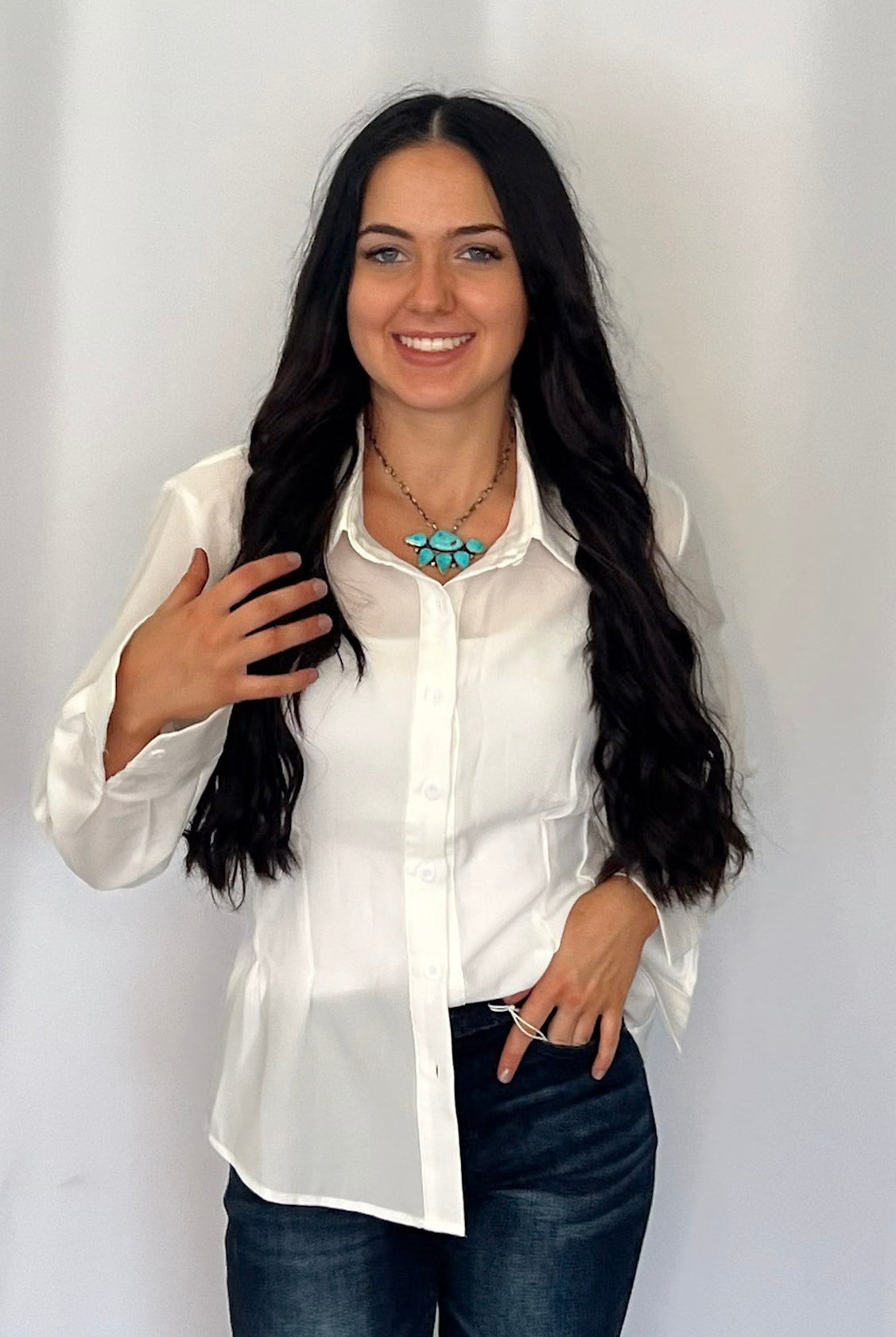 Mercedes Ivory Button Down Shirt - Cowhide and Conchos