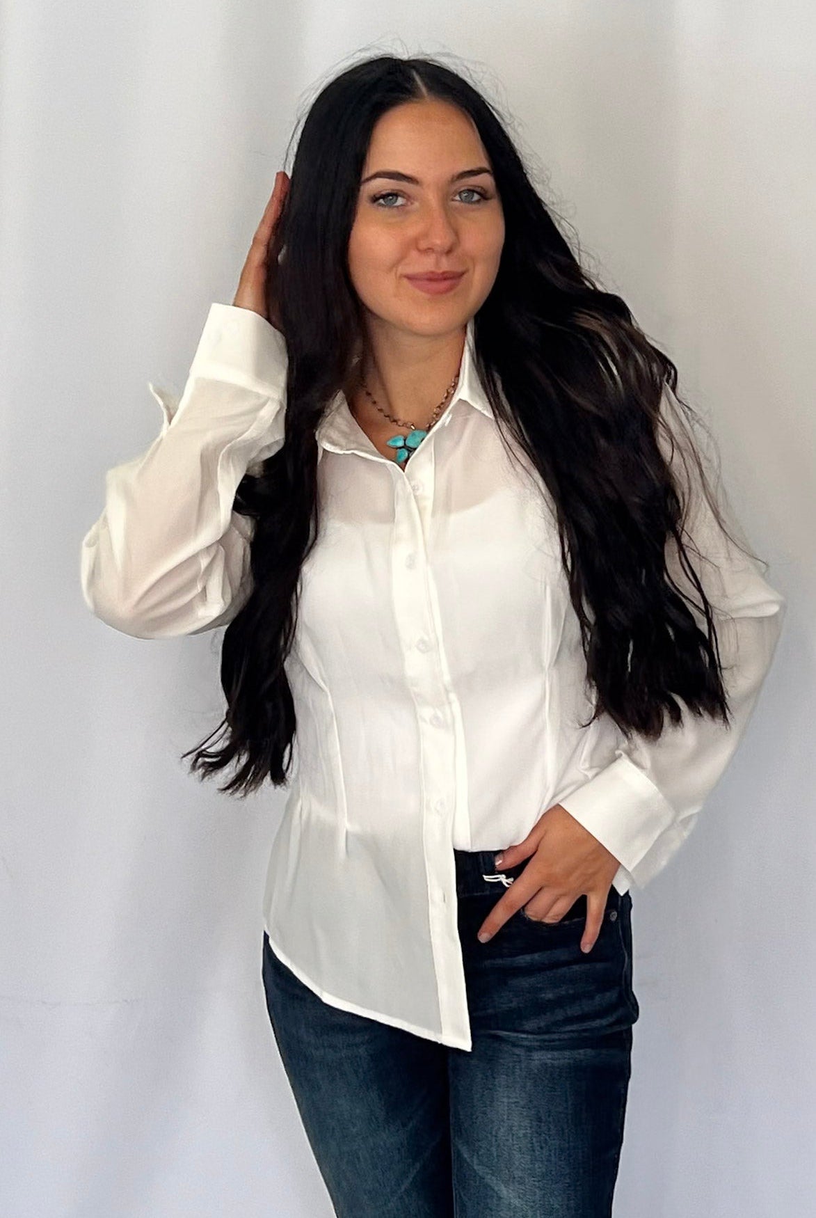 Mercedes Ivory Button Down Shirt - Cowhide and Conchos