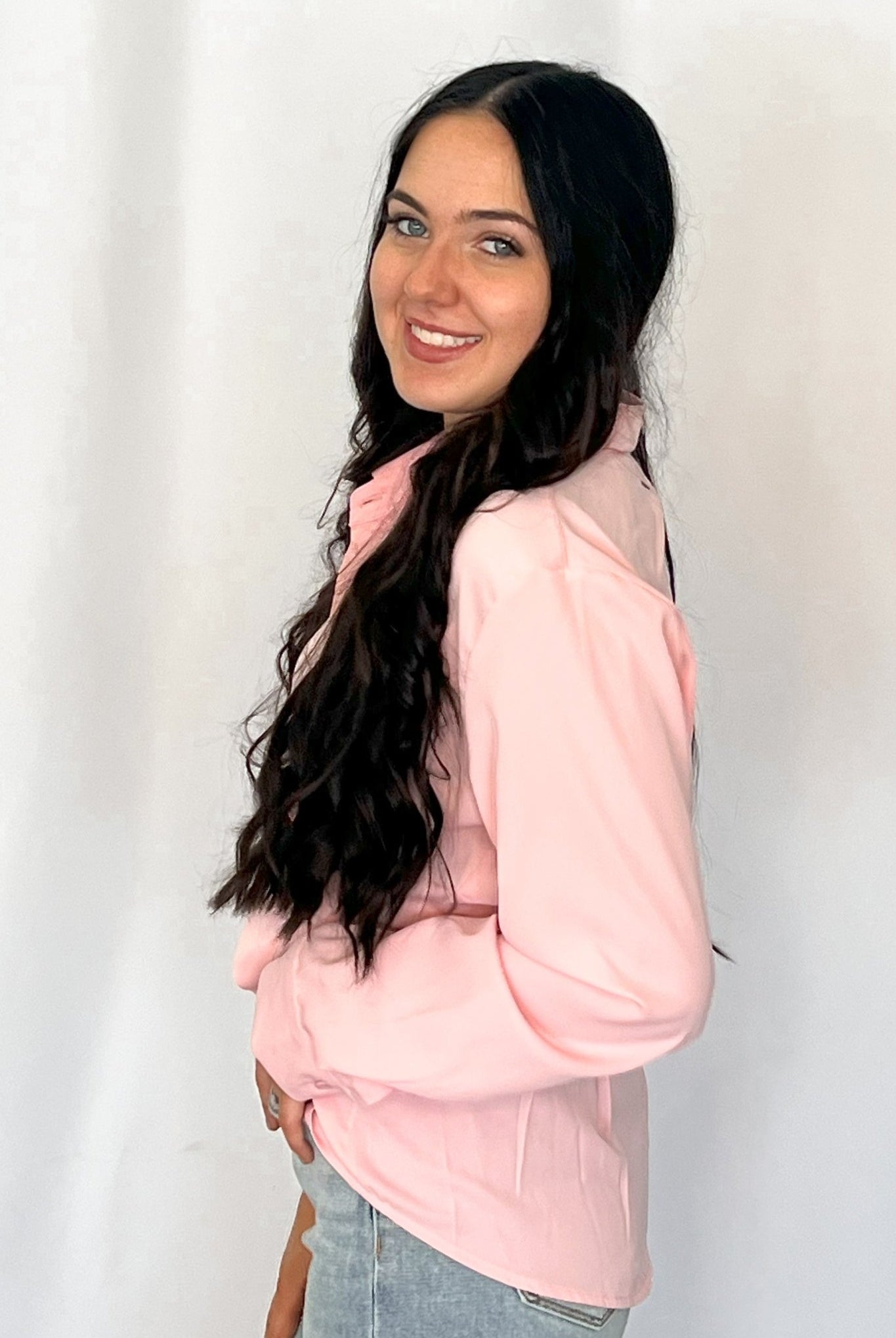 Mercedes Soft Pink Button Down Shirt - Cowhide and Conchos
