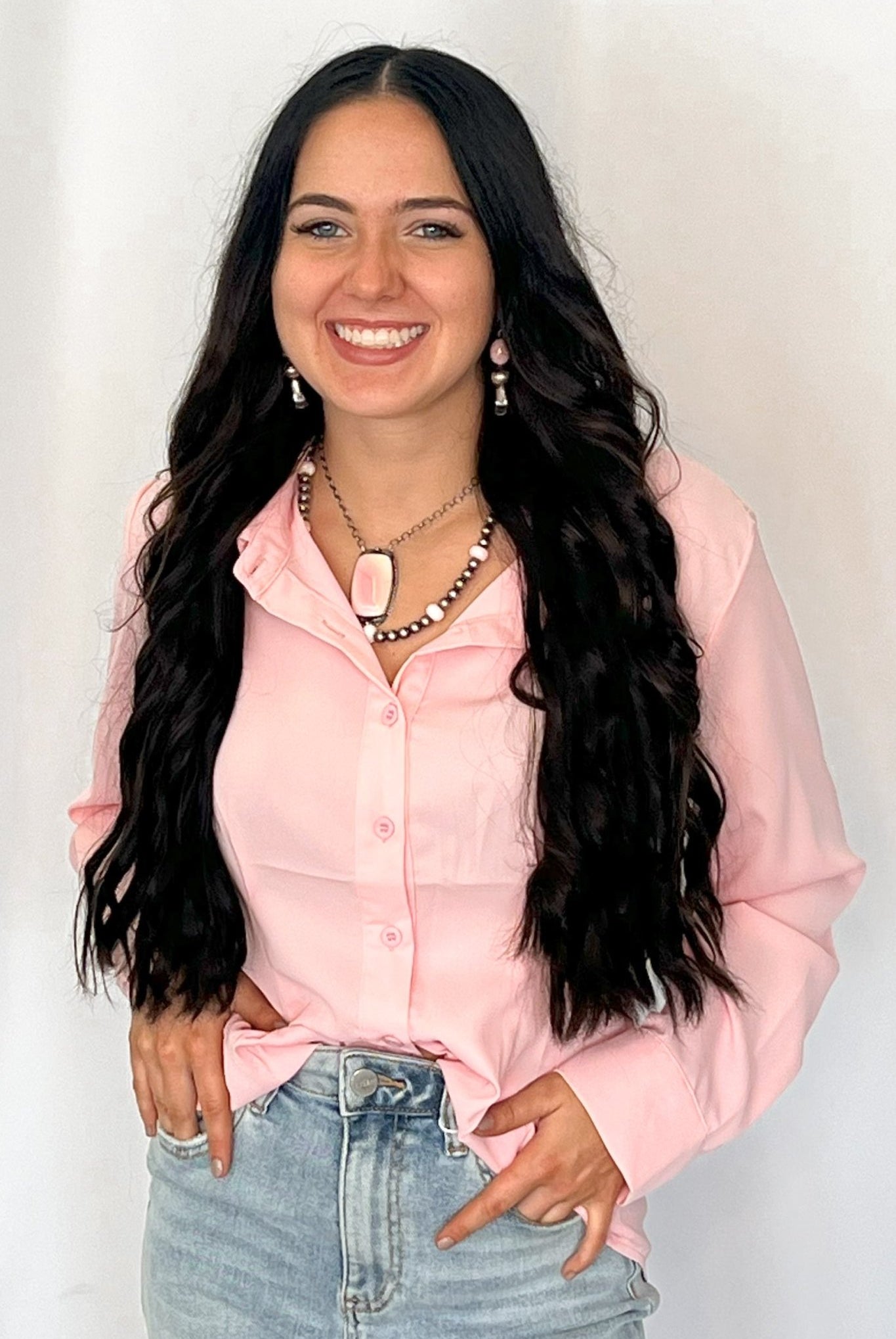 Mercedes Soft Pink Button Down Shirt - Cowhide and Conchos