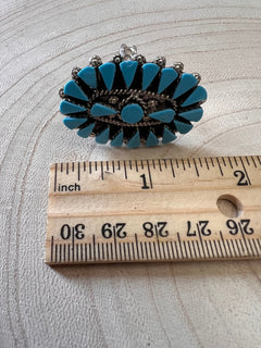 Merlinda Chavez Turquoise & Sterling Silver Ring - Size 9 - Cowhide and Conchos