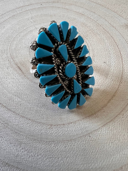 Merlinda Chavez Turquoise & Sterling Silver Ring - Size 9 - Cowhide and Conchos