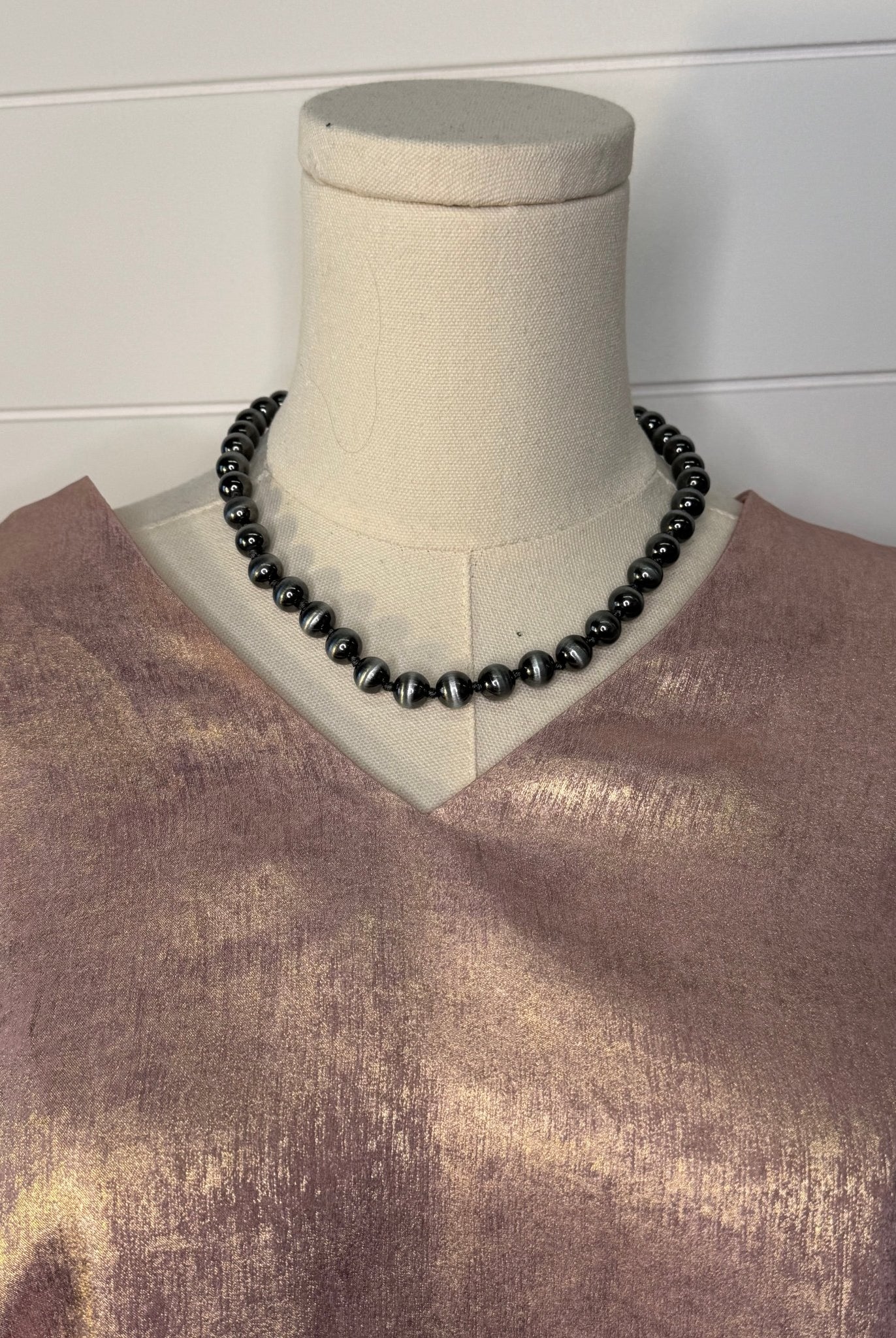 Metallic Long Sleeve Blouse - Cowhide and Conchos