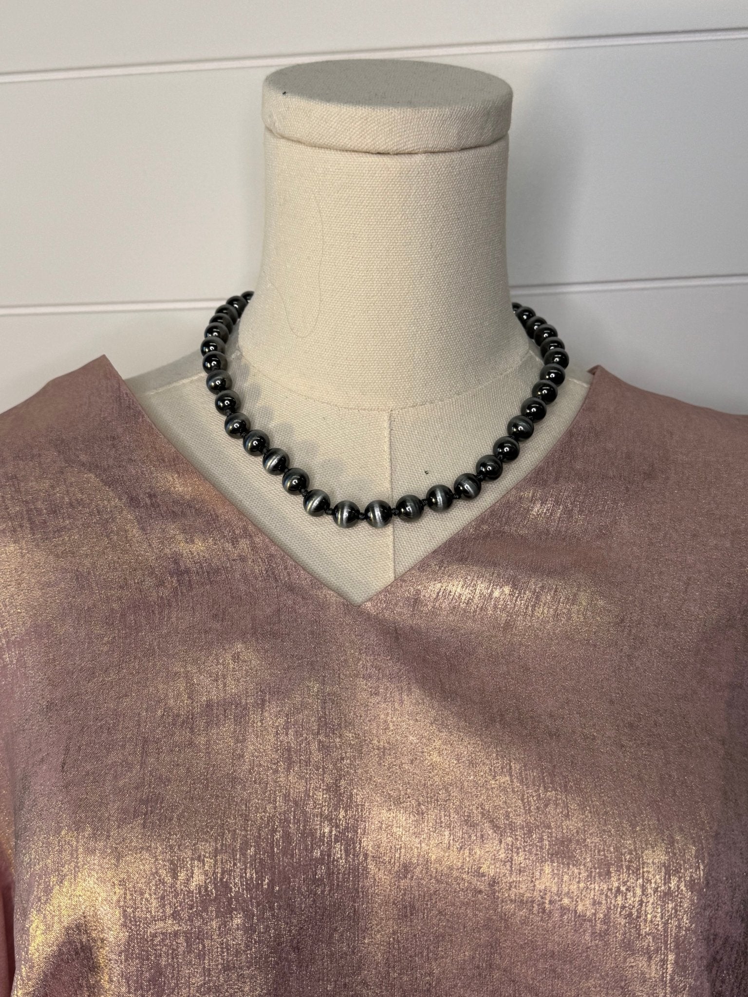 Metallic Long Sleeve Blouse - Cowhide and Conchos