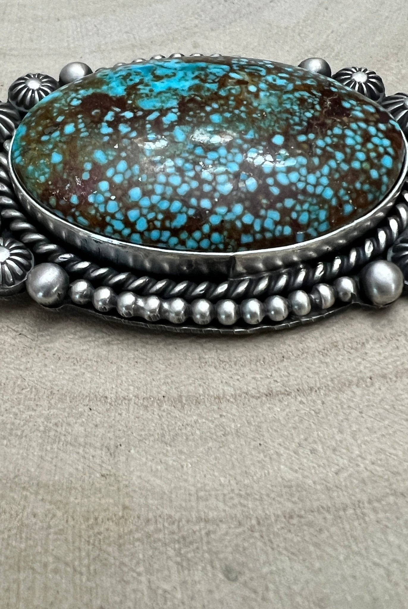 Michael Calladitto Navajo Sterling Silver Pendant with Kingman Turquoise — 3" × 1 1/4" (Hallmarked, Heirloom Flagship) - Cowhide and Conchos