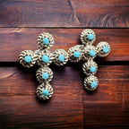 Michael Gchachu Turquoise & Sterling Silver Earrings - Cowhide and Conchos