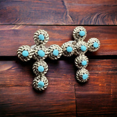 Michael Gchachu Turquoise & Sterling Silver Earrings - Cowhide and Conchos