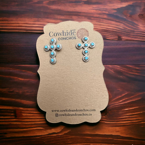 Michael Gchachu Turquoise & Sterling Silver Earrings - Cowhide and Conchos