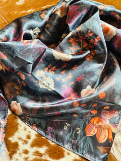 Midnight Floral Wild Rag - Cowhide and Conchos