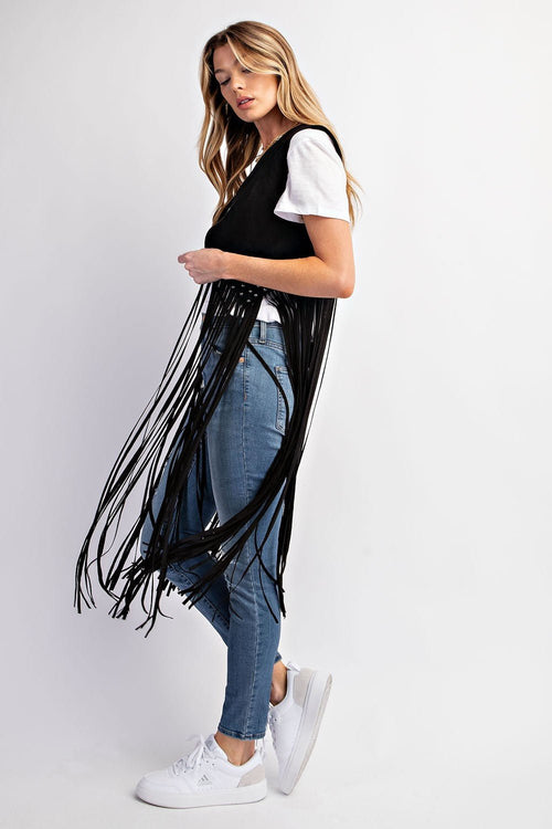 Midnight Ride Suede Studded Fringe Vest - Cowhide and Conchos