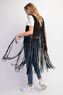 Midnight Ride Suede Studded Fringe Vest - Cowhide and Conchos