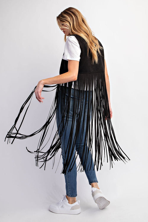 Midnight Ride Suede Studded Fringe Vest - Cowhide and Conchos