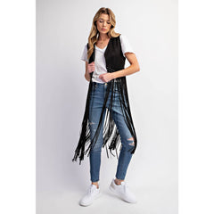 Midnight Ride Suede Studded Fringe Vest - Cowhide and Conchos