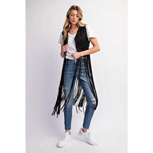 Midnight Ride Suede Studded Fringe Vest - Cowhide and Conchos