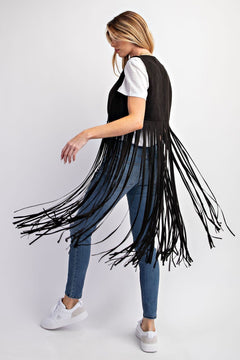 Midnight Ride Suede Studded Fringe Vest - Cowhide and Conchos