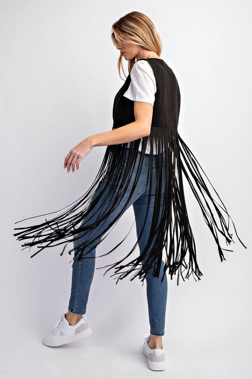 Midnight Ride Suede Studded Fringe Vest - Cowhide and Conchos