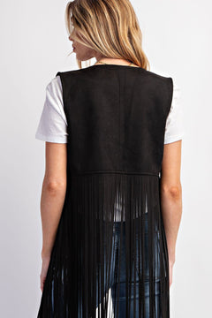 Midnight Ride Suede Studded Fringe Vest - Cowhide and Conchos