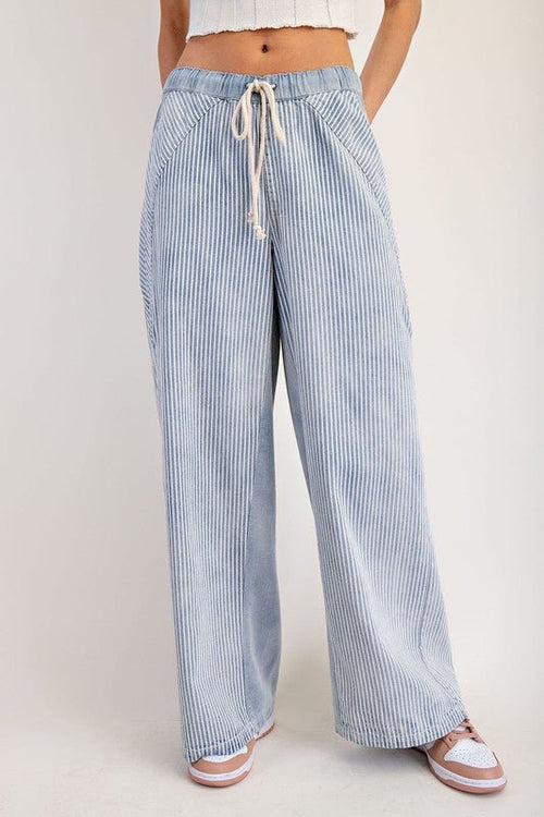 Mineral Washed Striped Drawstring Pants - Cowhide and Conchos