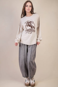 Mixed Fabric Knit Top - Taupe or Olive - Cowhide and Conchos