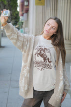 Mixed Fabric Knit Top - Taupe or Olive - Cowhide and Conchos