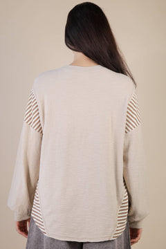 Mixed Fabric Knit Top - Taupe or Olive - Cowhide and Conchos