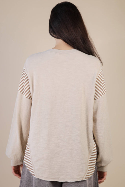 Mixed Fabric Knit Top - Taupe or Olive - Cowhide and Conchos