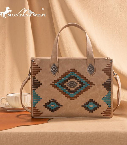 Montana West Aztec Tote Crossbody Bag - Cowhide and Conchos