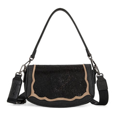 Montana West Cowhide Mini Shoulder Bag - Black - Cowhide and Conchos