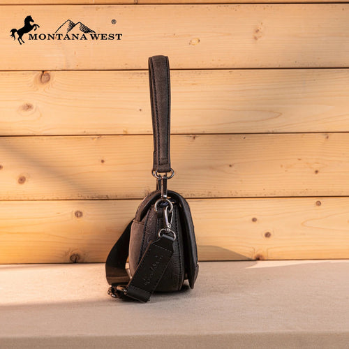 Montana West Cowhide Mini Shoulder Bag - Black - Cowhide and Conchos