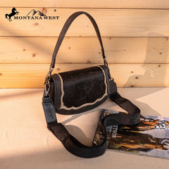 Montana West Cowhide Mini Shoulder Bag - Black - Cowhide and Conchos