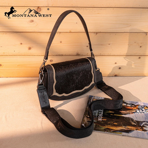 Montana West Cowhide Mini Shoulder Bag - Black - Cowhide and Conchos