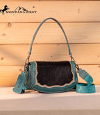 Montana West Cowhide Mini Shoulder Bag - Turquoise - Cowhide and Conchos
