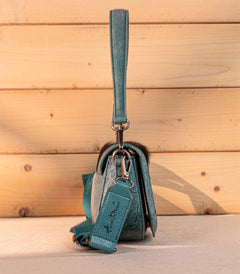 Montana West Cowhide Mini Shoulder Bag - Turquoise - Cowhide and Conchos