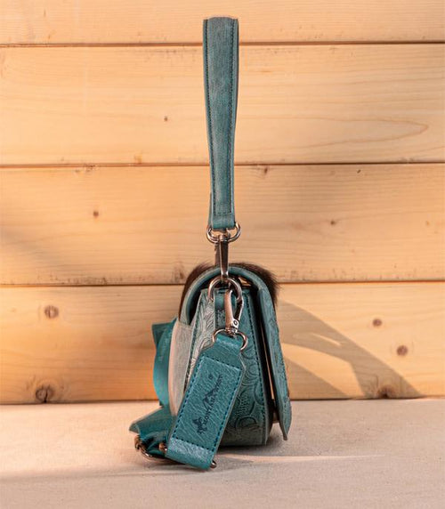 Montana West Cowhide Mini Shoulder Bag - Turquoise - Cowhide and Conchos